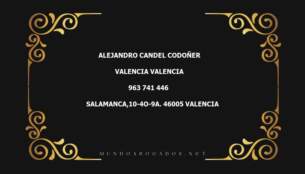 abogado Alejandro Candel Codoñer en la localidad de Valencia