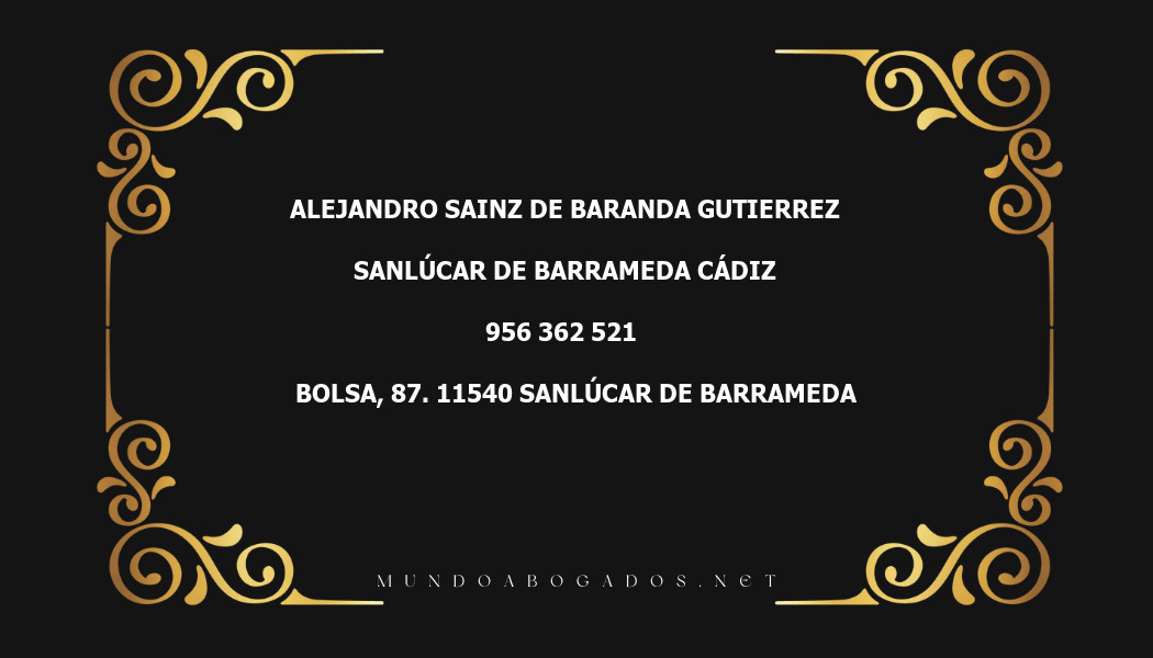 abogado Alejandro Sainz De Baranda Gutierrez en la localidad de Sanlúcar de Barrameda