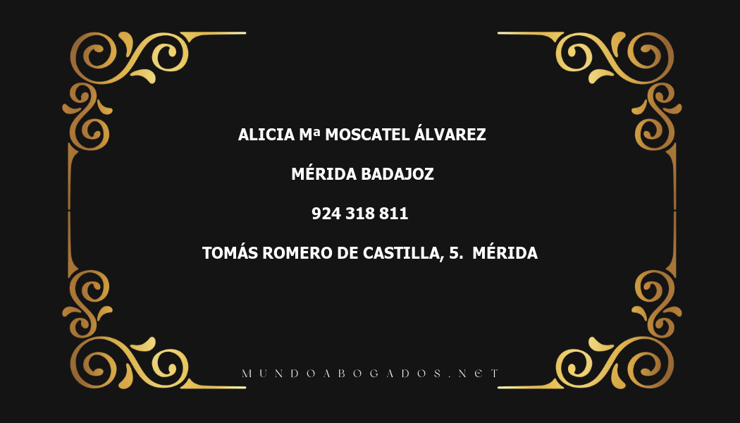 abogado Alicia Mª Moscatel Álvarez en la localidad de Mérida