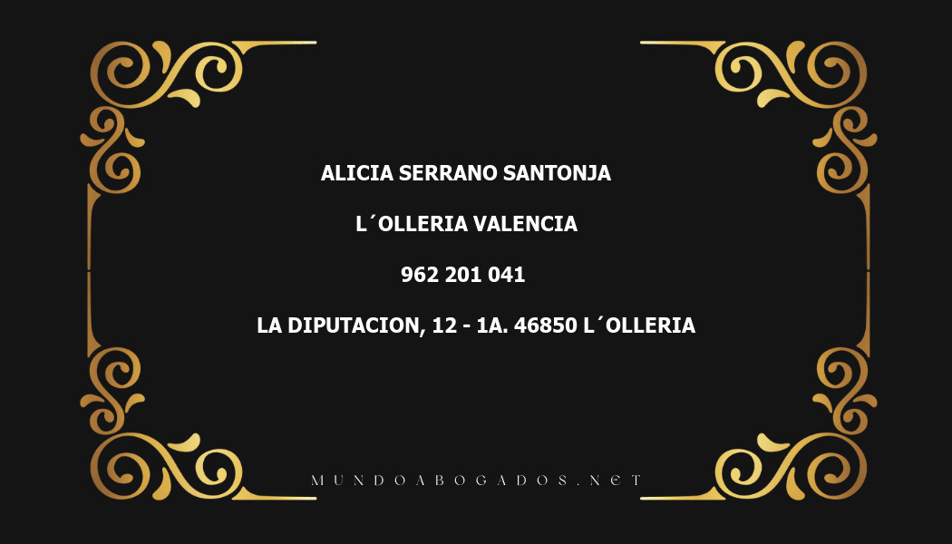 abogado Alicia Serrano Santonja en la localidad de L´Olleria