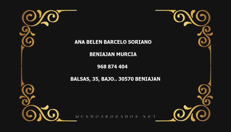 abogado Ana Belen Barcelo Soriano en la localidad de Beniajan