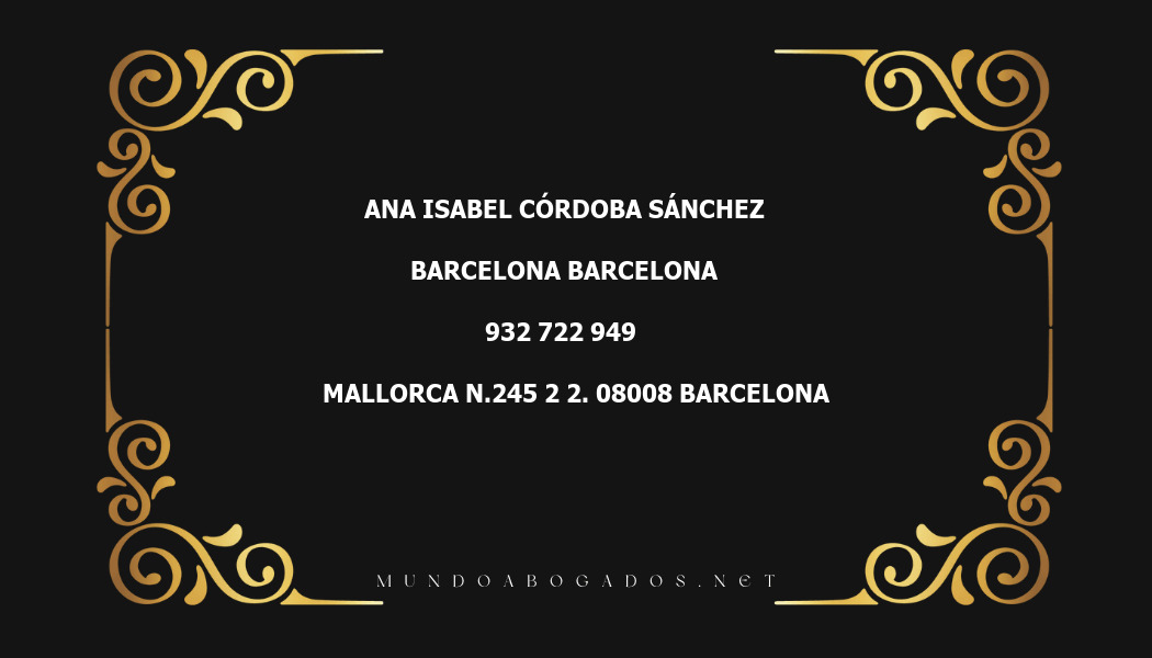 abogado Ana Isabel Córdoba Sánchez en la localidad de Barcelona