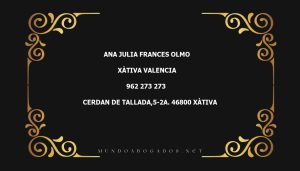 abogado Ana Julia Frances Olmo en la localidad de Xàtiva