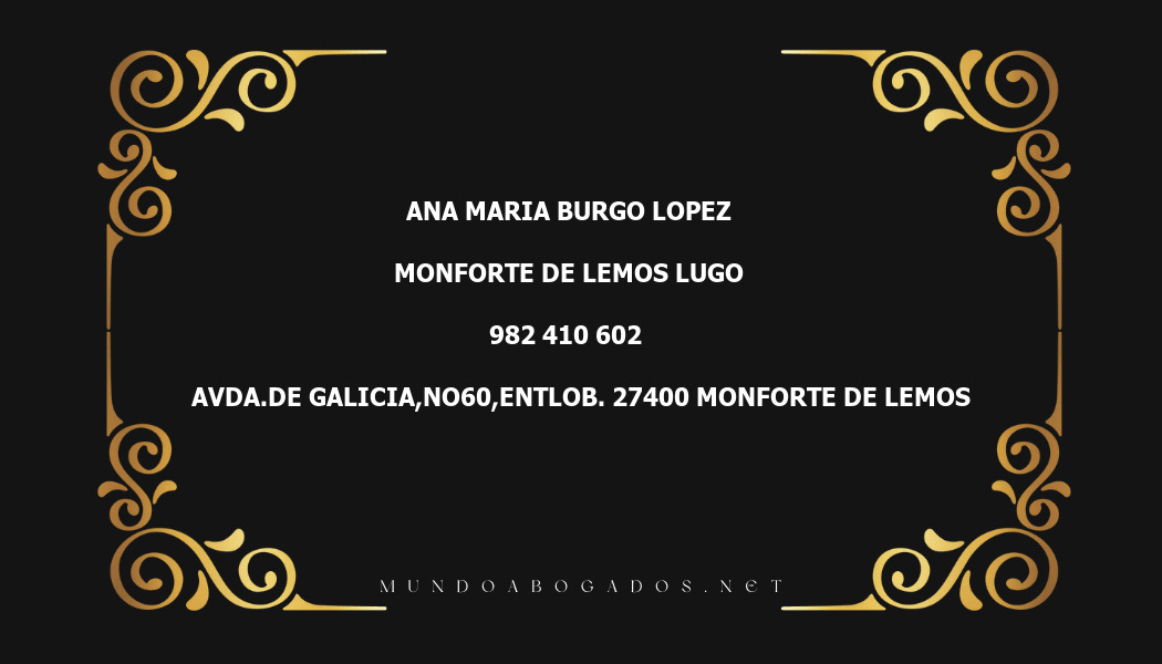 abogado Ana Maria Burgo Lopez en la localidad de Monforte de Lemos