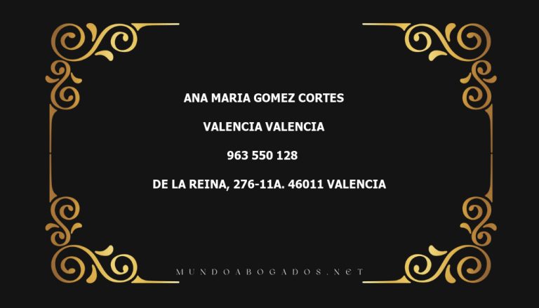 abogado Ana Maria Gomez Cortes en la localidad de Valencia