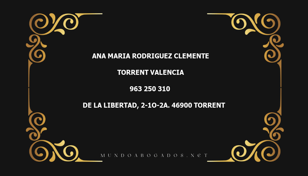 abogado Ana Maria Rodriguez Clemente en la localidad de Torrent