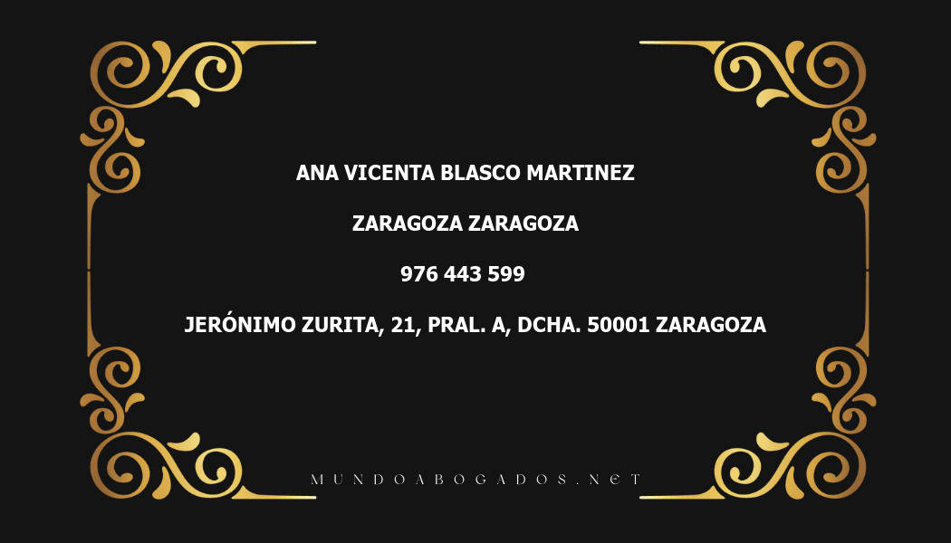 abogado Ana Vicenta Blasco Martinez en la localidad de Zaragoza