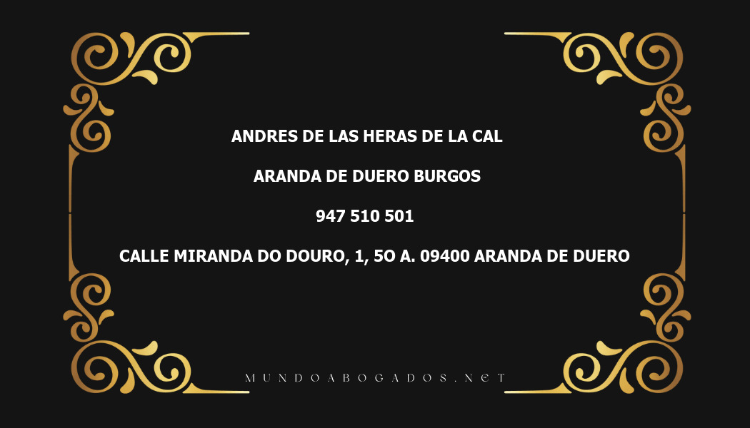 abogado Andres De Las Heras De La Cal en la localidad de Aranda de Duero