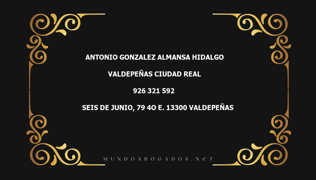 abogado Antonio Gonzalez Almansa Hidalgo en la localidad de Valdepeñas