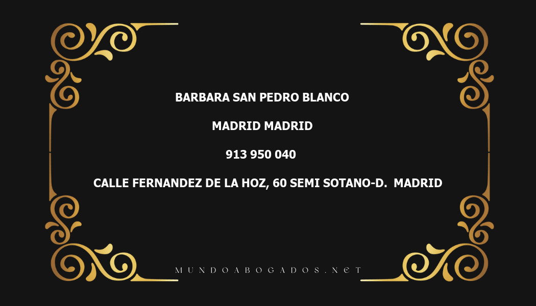 abogado Barbara San Pedro Blanco en la localidad de Madrid