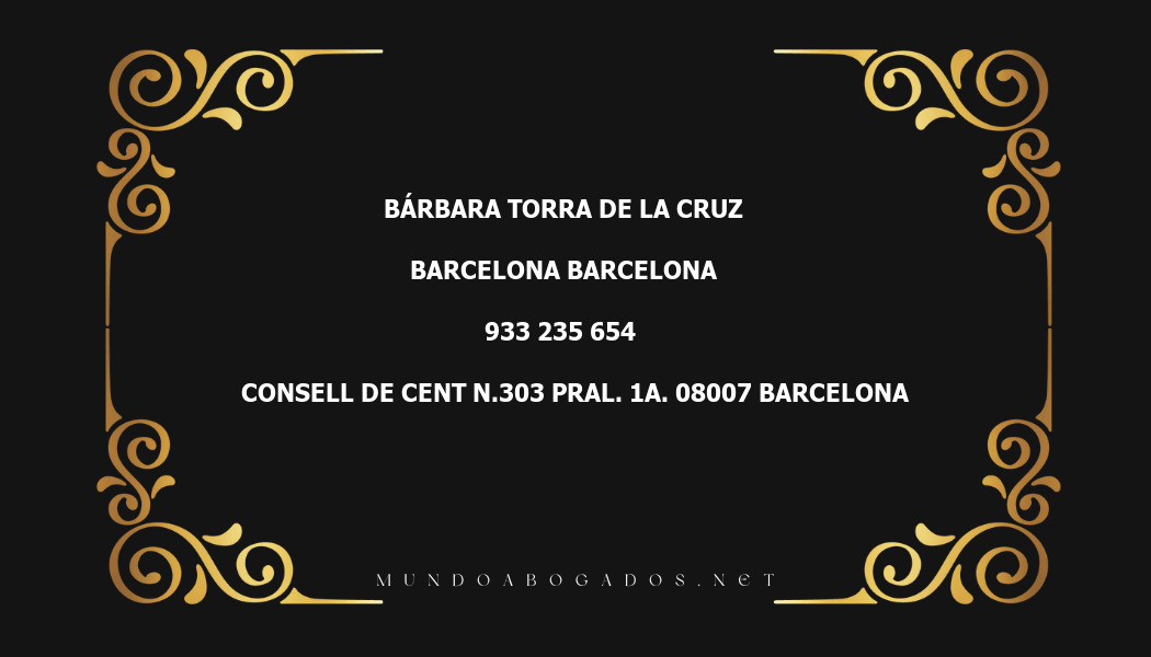 abogado Bárbara Torra De La Cruz en la localidad de Barcelona