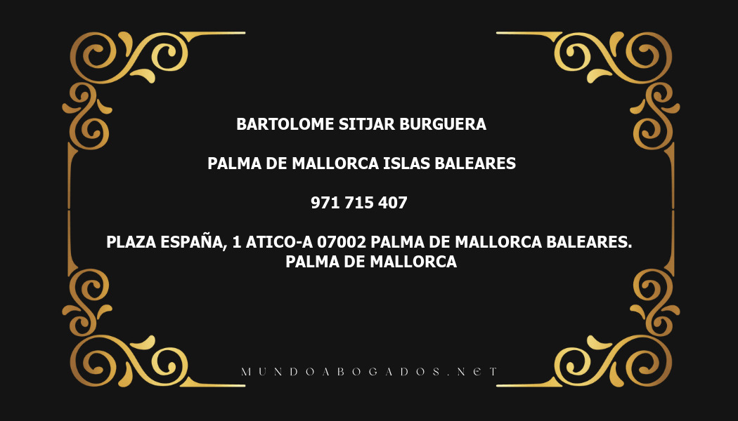 abogado Bartolome Sitjar Burguera en la localidad de Palma de Mallorca