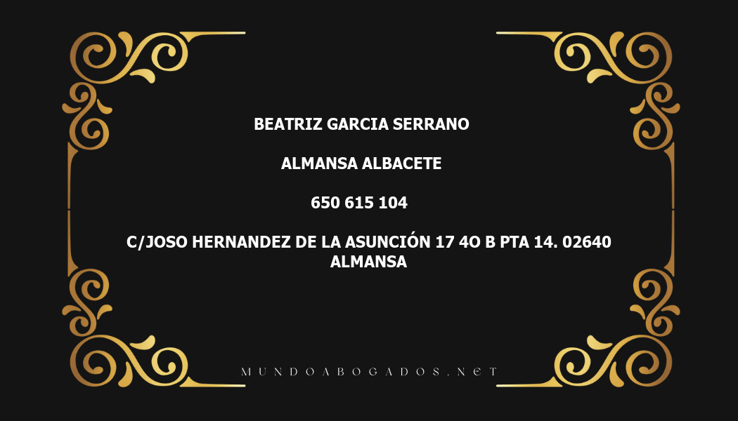 abogado Beatriz Garcia Serrano en la localidad de Almansa