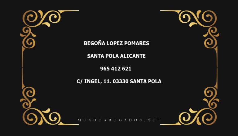 abogado Begoña Lopez Pomares en la localidad de Santa Pola