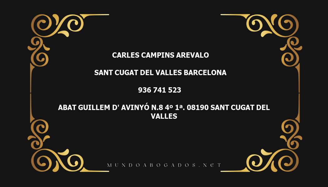 abogado Carles Campins Arevalo en la localidad de Sant Cugat del Valles