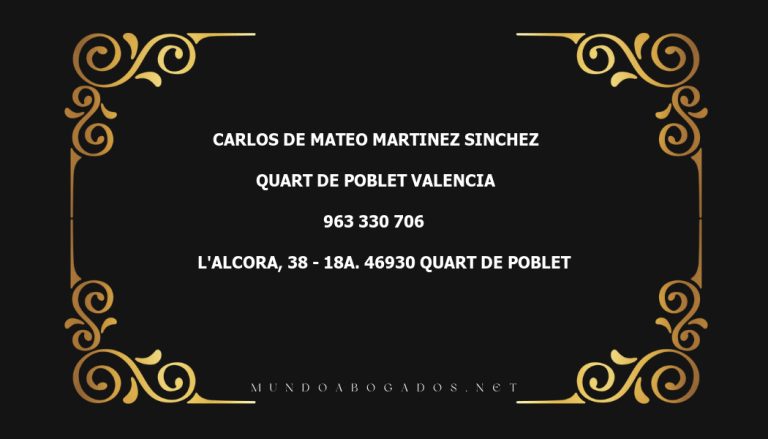 abogado Carlos De Mateo Martinez Sinchez en la localidad de Quart de Poblet