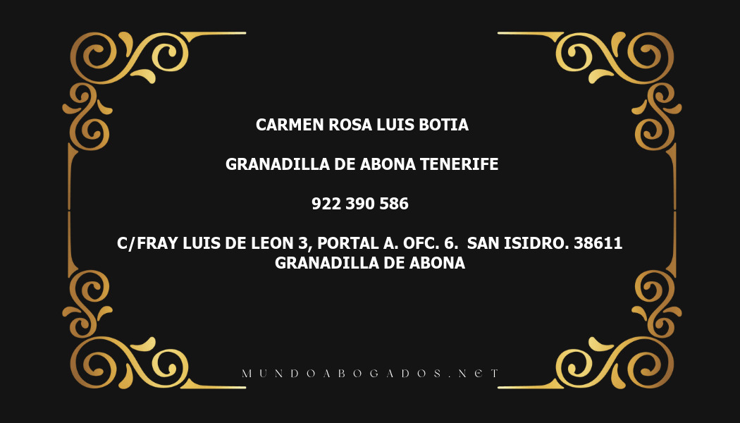 abogado Carmen Rosa Luis Botia en la localidad de Granadilla de Abona