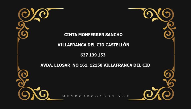 abogado Cinta Monferrer Sancho en la localidad de Villafranca del Cid