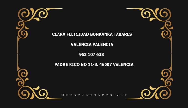 abogado Clara Felicidad Bonkanka Tabares en la localidad de Valencia