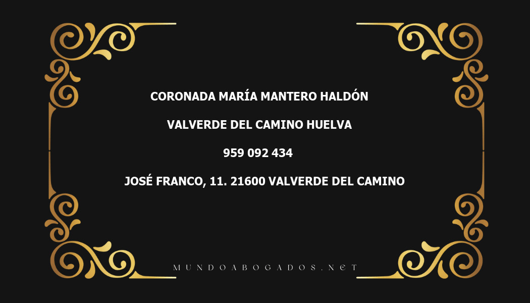 abogado Coronada María Mantero Haldón en la localidad de Valverde del Camino