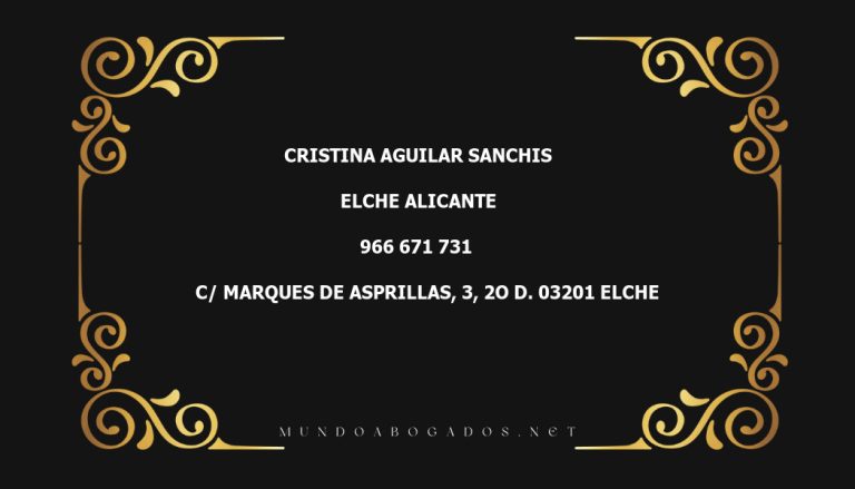 abogado Cristina Aguilar Sanchis en la localidad de Elche