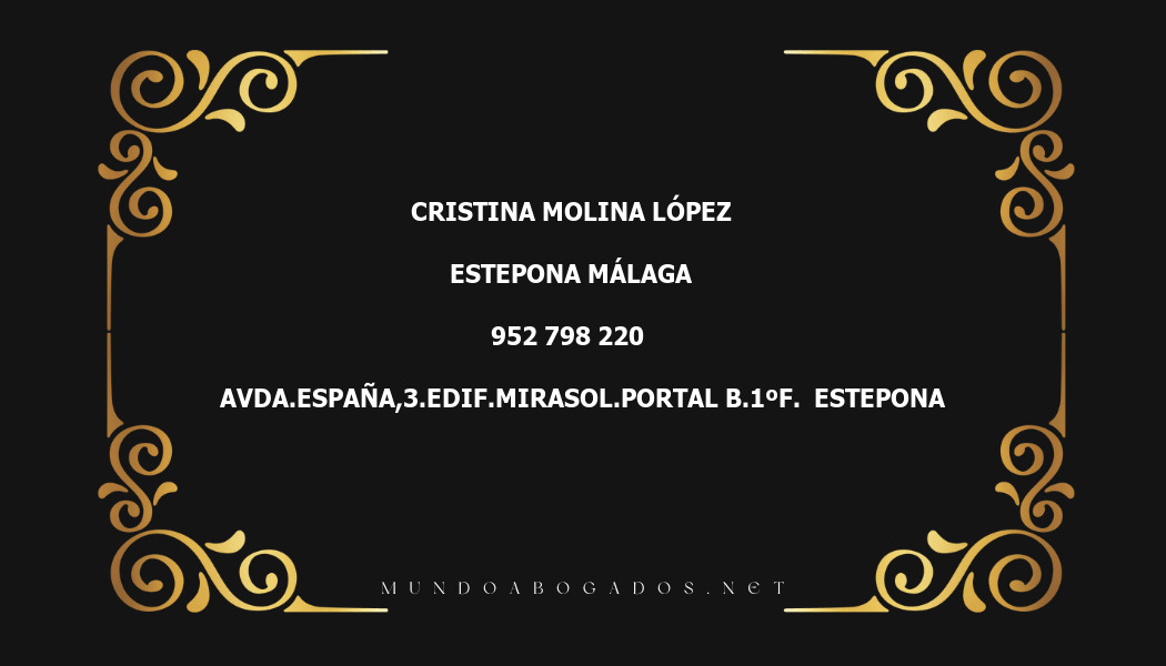 abogado Cristina Molina López en la localidad de Estepona