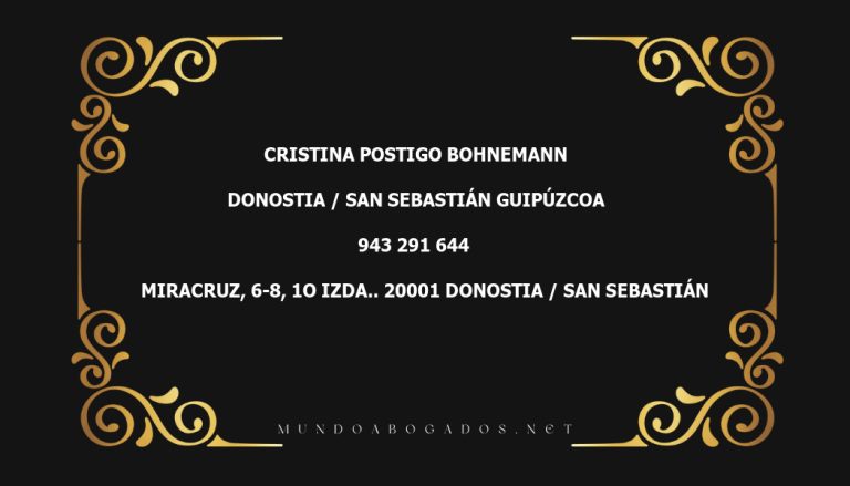 abogado Cristina Postigo Bohnemann en la localidad de Donostia / San Sebastián