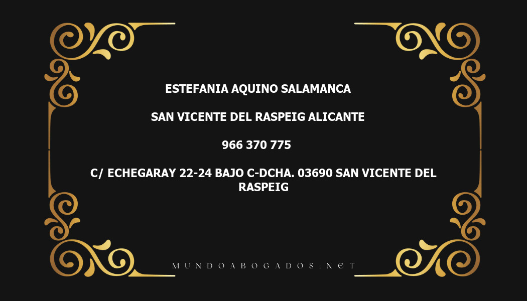 abogado Estefania Aquino Salamanca en la localidad de San Vicente del Raspeig