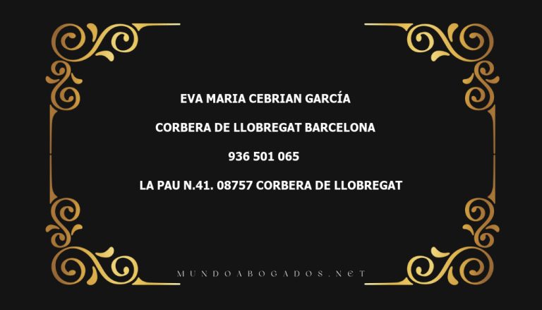 abogado Eva Maria Cebrian García en la localidad de Corbera de Llobregat