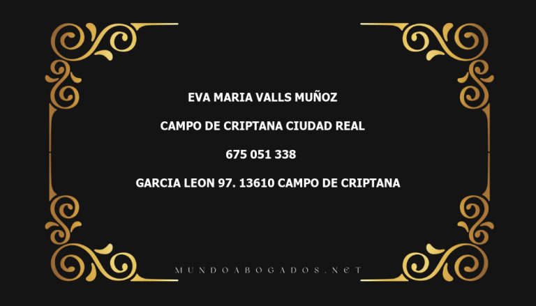 abogado Eva Maria Valls Muñoz en la localidad de Campo de Criptana