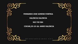 abogado Fernando Jose Gimeno Fonfria en la localidad de Valencia