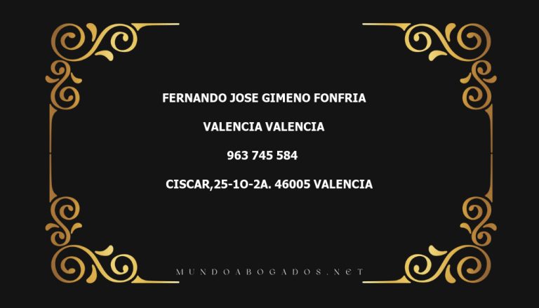 abogado Fernando Jose Gimeno Fonfria en la localidad de Valencia