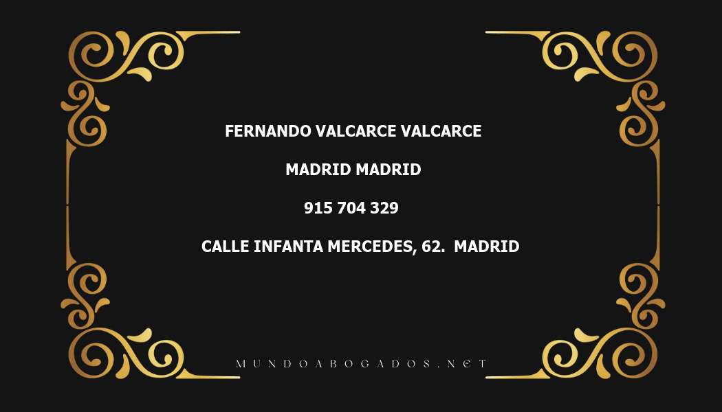 abogado Fernando Valcarce Valcarce en la localidad de Madrid