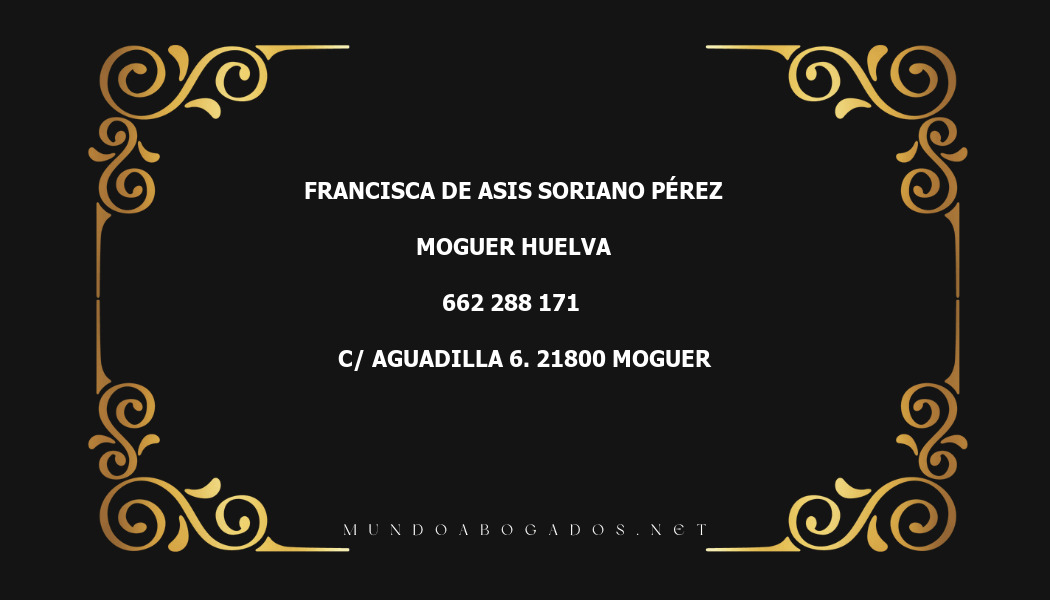 abogado Francisca De Asis Soriano Pérez en la localidad de Moguer