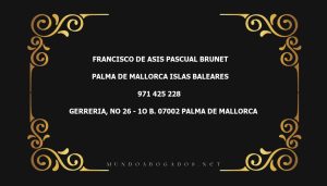 abogado Francisco De Asis Pascual Brunet en la localidad de Palma de Mallorca