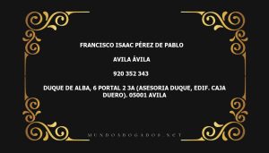 abogado Francisco Isaac Pérez De Pablo en la localidad de Avila