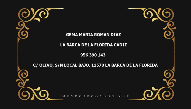 abogado Gema Maria Roman Diaz en la localidad de La Barca de La Florida