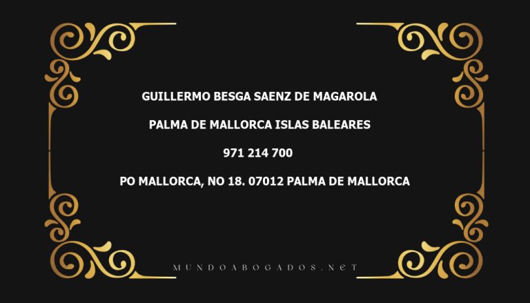 abogado Guillermo Besga Saenz De Magarola en la localidad de Palma de Mallorca