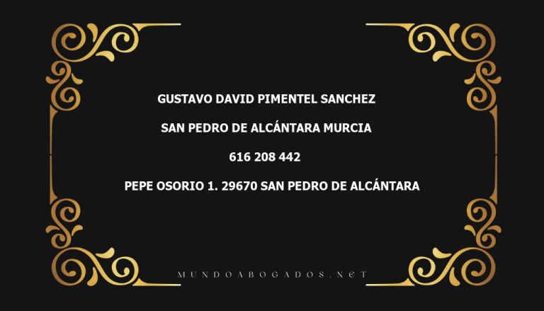 abogado Gustavo David Pimentel Sanchez en la localidad de San Pedro de Alcántara