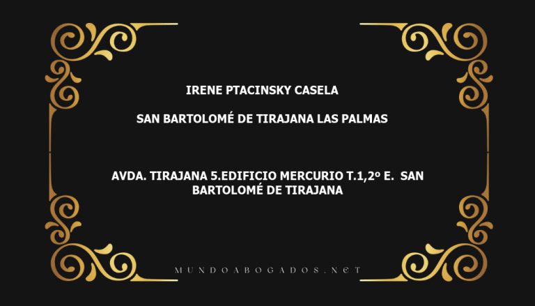 abogado Irene Ptacinsky Casela en la localidad de San Bartolomé de Tirajana