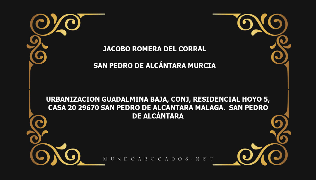 abogado Jacobo Romera Del Corral en la localidad de San Pedro de Alcántara