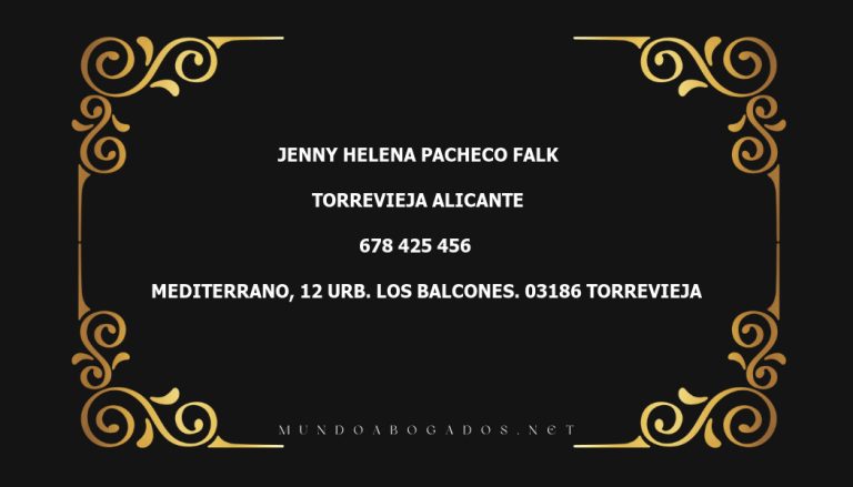 abogado Jenny Helena Pacheco Falk en la localidad de Torrevieja