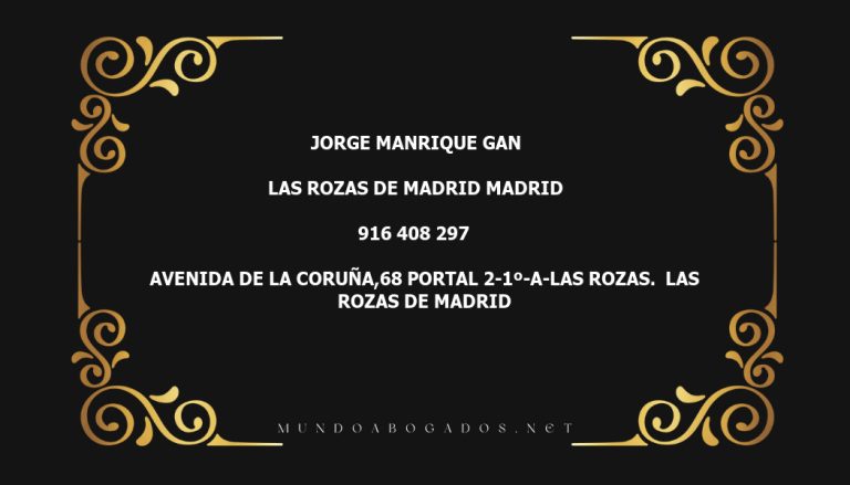 abogado Jorge Manrique Gan en la localidad de Las Rozas de Madrid