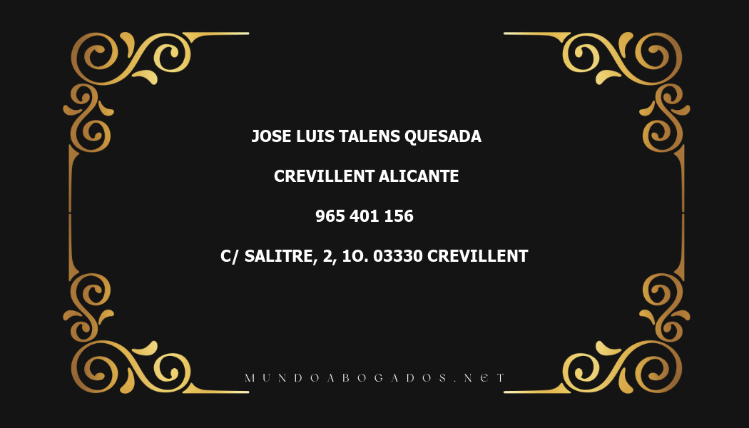 abogado Jose Luis Talens Quesada en la localidad de Crevillent