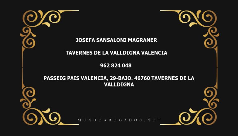 abogado Josefa Sansaloni Magraner en la localidad de Tavernes de la Valldigna