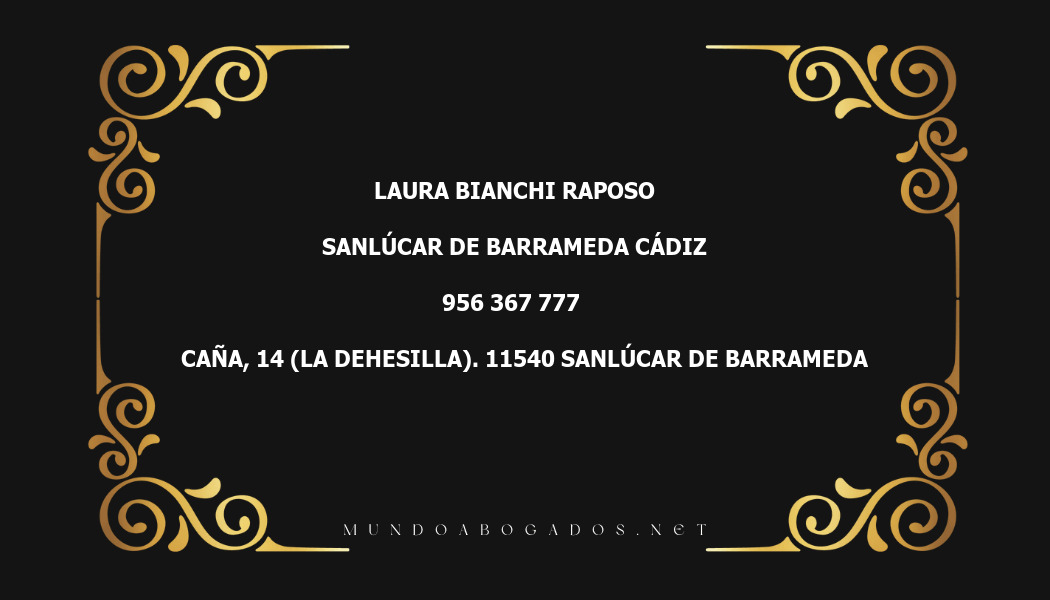 abogado Laura Bianchi Raposo en la localidad de Sanlúcar de Barrameda