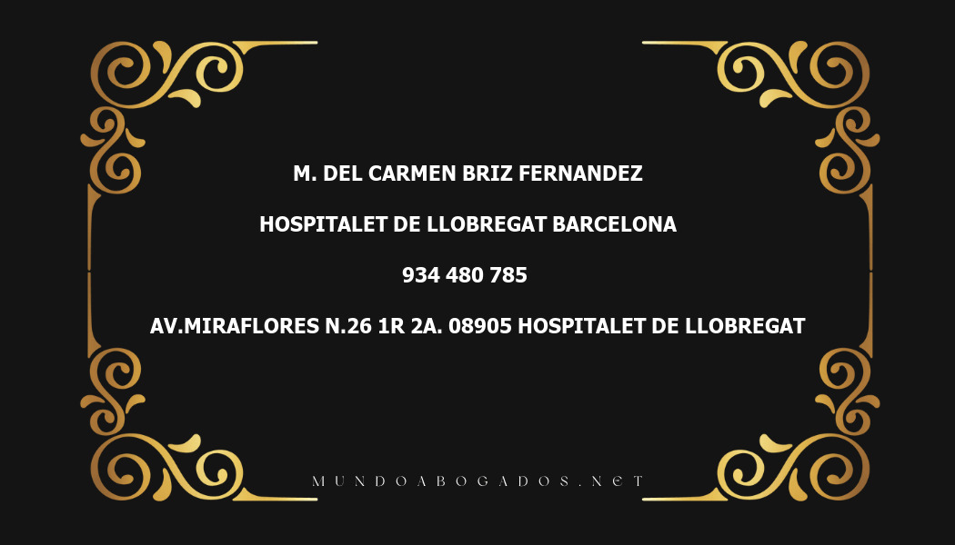 abogado M. Del Carmen Briz Fernandez en la localidad de Hospitalet de Llobregat