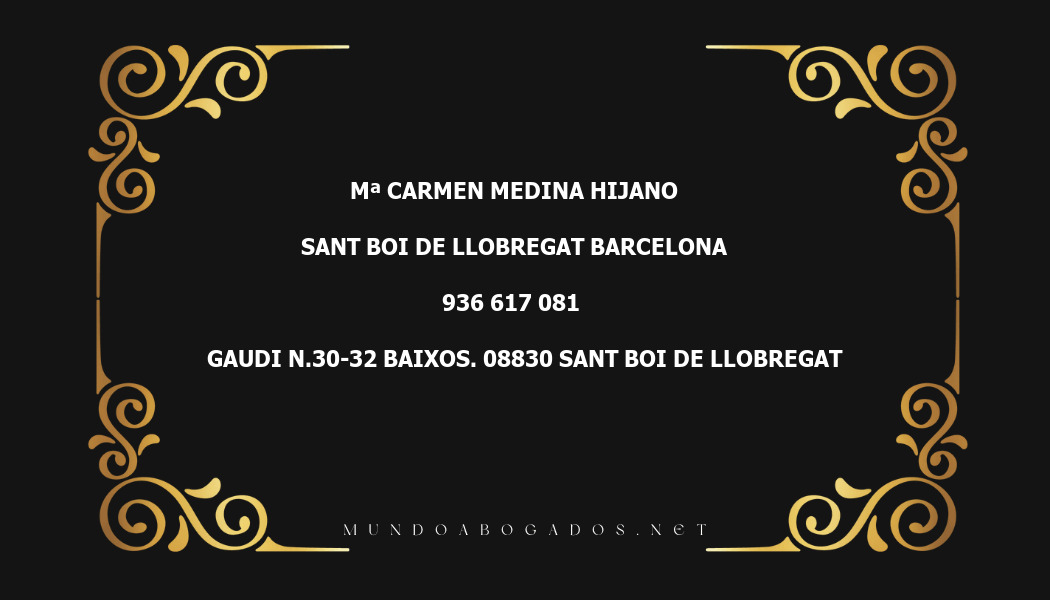 abogado Mª Carmen Medina Hijano en la localidad de Sant Boi de Llobregat