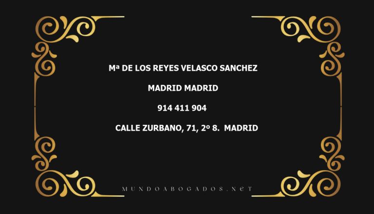 abogado Mª De Los Reyes Velasco Sanchez en la localidad de Madrid