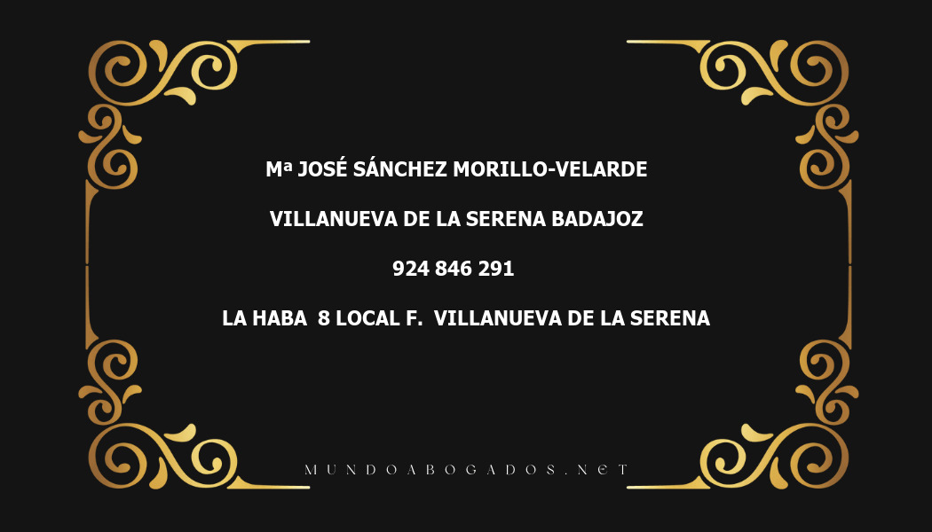 abogado Mª José Sánchez Morillo-Velarde en la localidad de Villanueva de la Serena